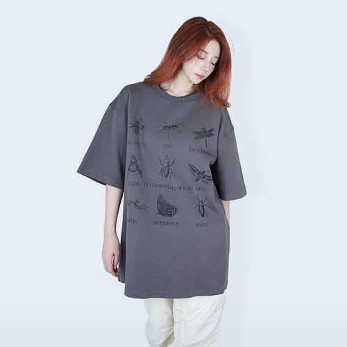 昆虫标本主题印花宽松短袖T恤