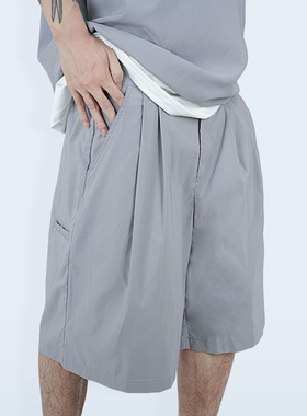 STREAMLET.CHEN:压褶裂口剪裁 轻薄纯色宽松廓形五分裤