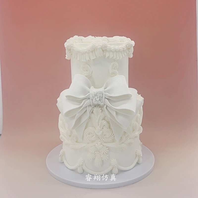 复古裱花双层仿真生日蛋糕模型灯箱展示蛋糕样品橱窗摆件拍照道具