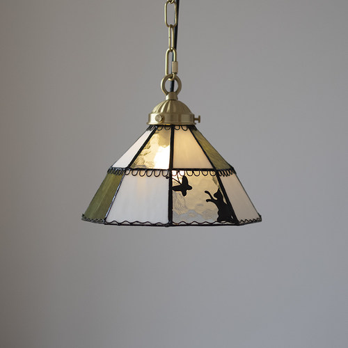 猫咪追蝴蝶全铜玻璃日式床头吊灯