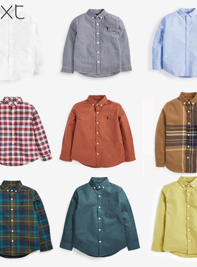 部分现货英国next正品亲子装四季款男童大男童蓝绿色格子长袖衬衫