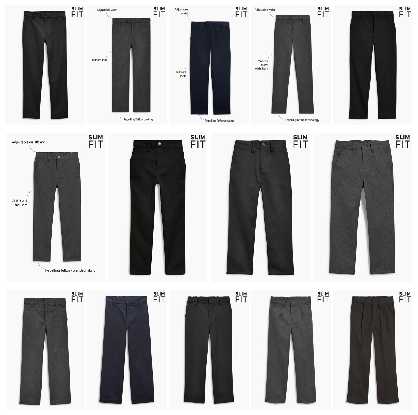 英国next男童西裤基本款校服学生服饰修身直筒窄腿免烫腰部可调节