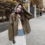 7971咸菜绿短款皮衣（配格子围脖）P165控248，女装短外套，2D006