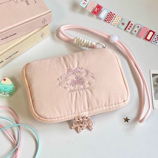 芭蕾兔马卡龙色系粉色化妆包女便携多拉链小包蝴蝶结挂件收纳包