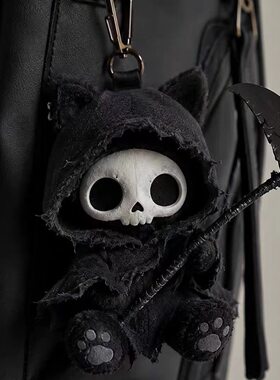 创意恐怖死神黑猫毛绒钥匙扣