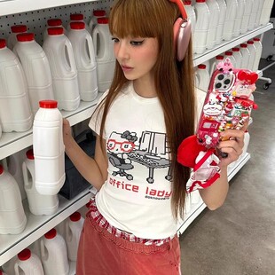 白色卡通趣味动漫印花纯棉短袖t恤女夏季小个子修身显瘦百搭上衣