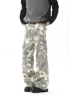 2025新款高质量trytype22白色中性阔腿迷彩工装裤
