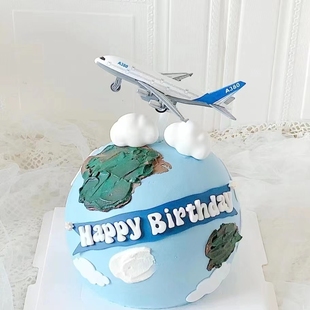 仿真合金飞机蛋糕装饰云朵航空航空客机摆件儿童生日宝宝甜品布置