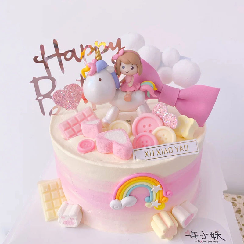 新款骑马女孩摆件蛋糕装饰彩虹摆件木马公主网红气球