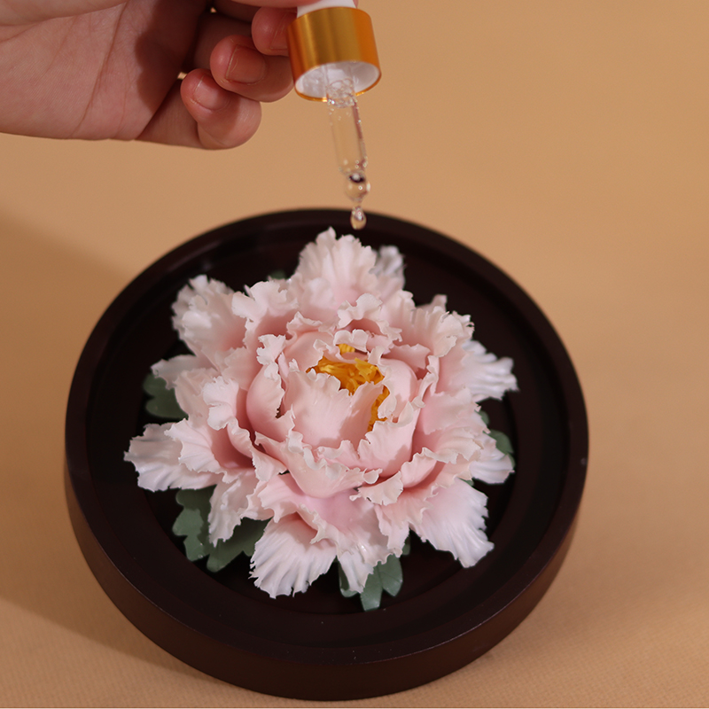 陶瓷手捏牡丹瓷花摆件扩香器办公室客厅茶室中式桌面装饰礼品陶瓷