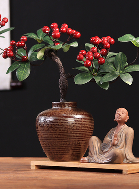 小和尚禅意花瓶复古陶瓷小花器桌茶艺装饰品单只干花文艺术插花摆