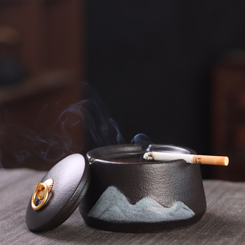 颢言陶瓷烟灰缸带盖创意收纳