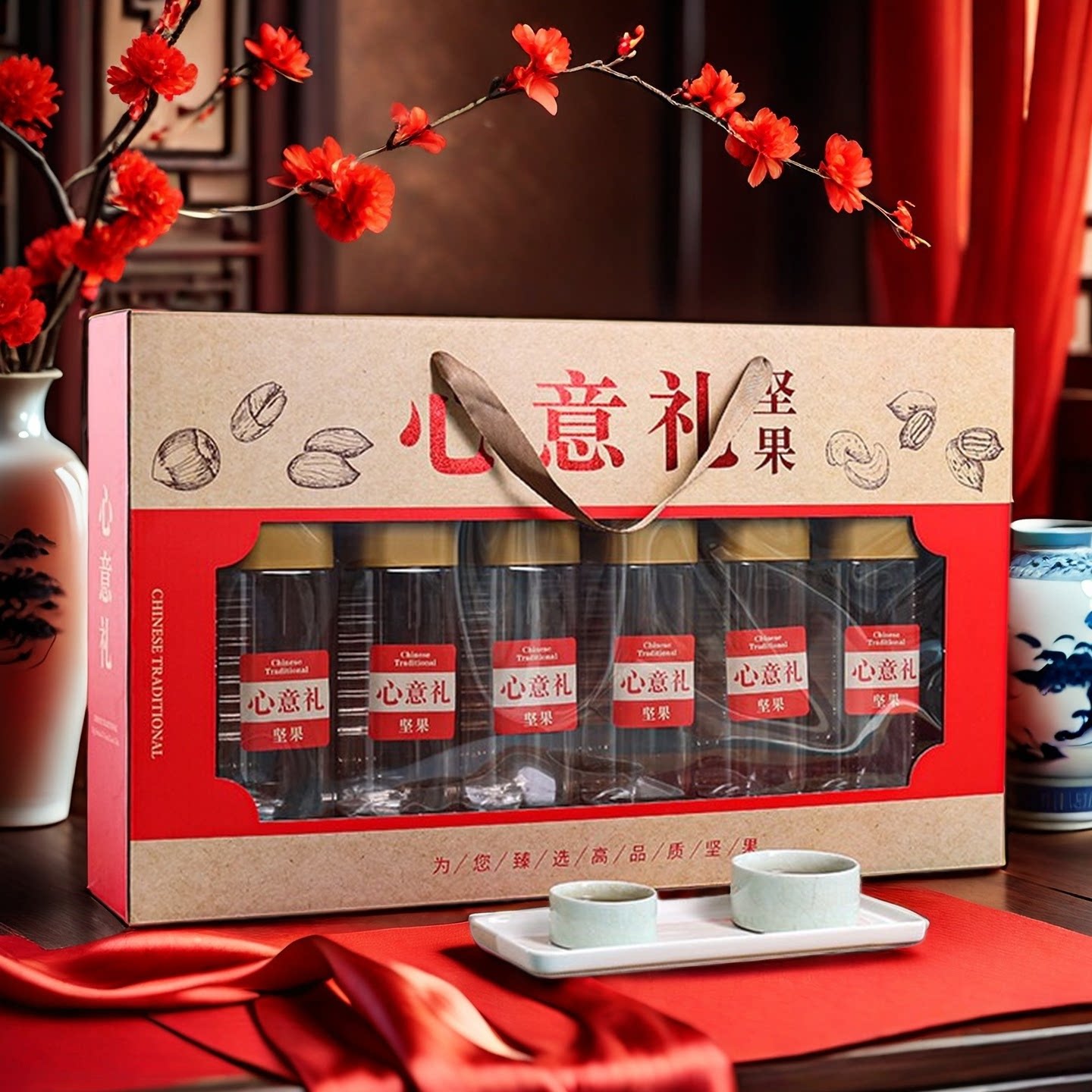 高档坚果礼品盒6瓶装年货
