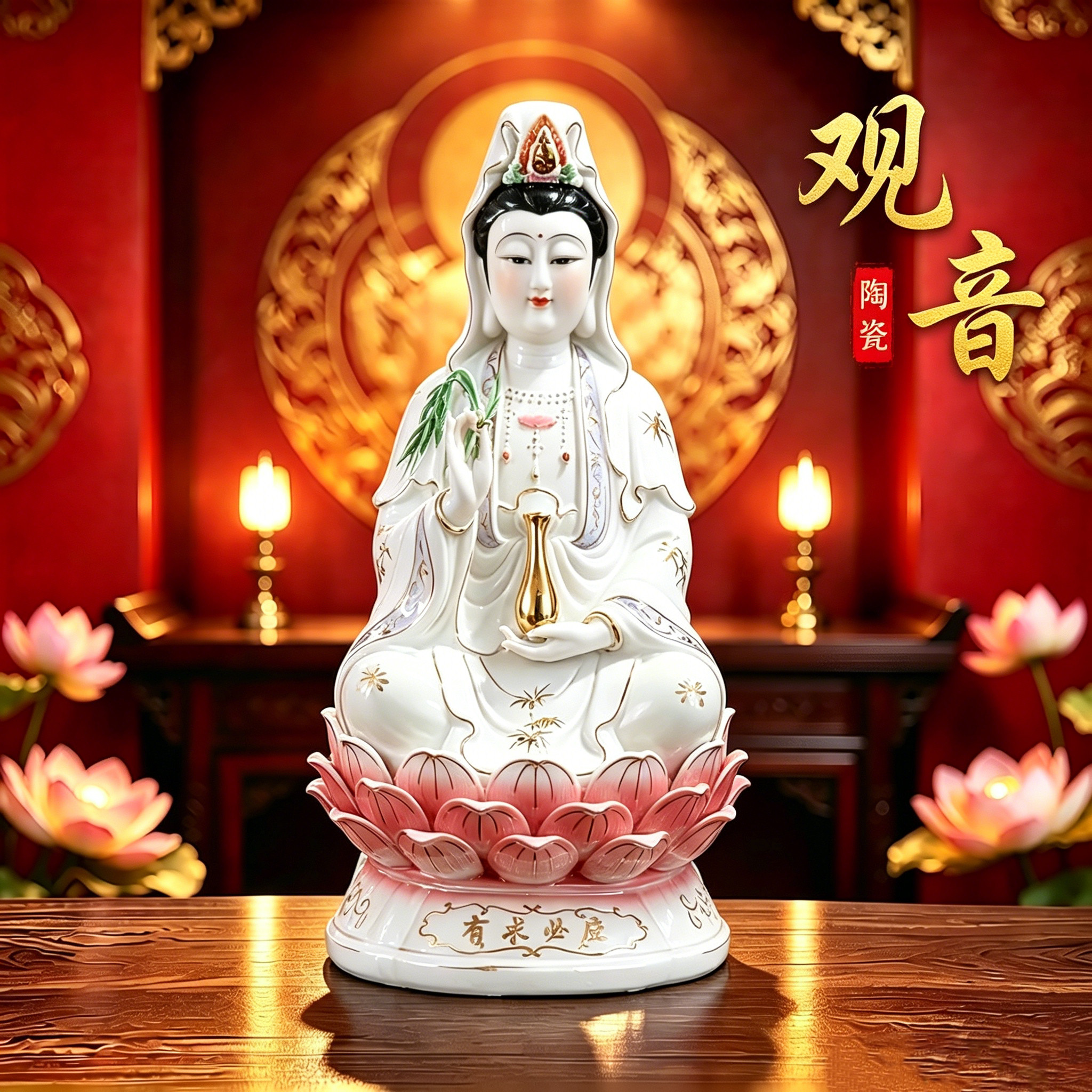 陶瓷观音观音菩萨坐莲观音车载观音家用供奉观音佛像观世音摆件