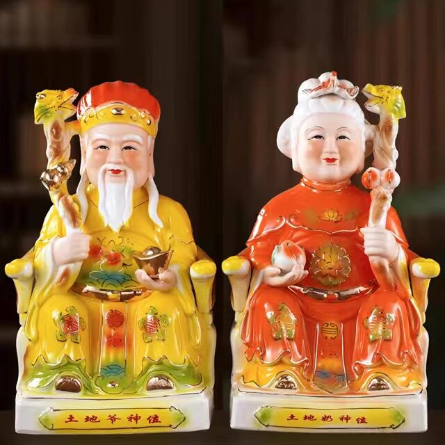 陶瓷土地公土地婆神像土地公像一对土地庙土地公庙户外土地婆摆件