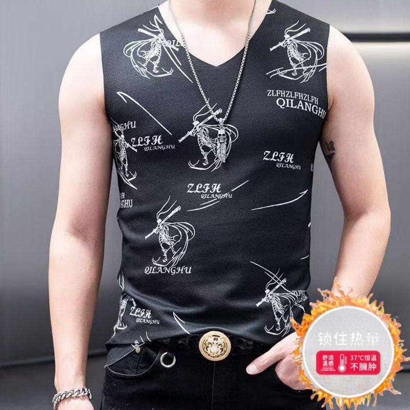 高档抗菌男士保暖内衣背心时尚修身德绒无痕打底衫无袖秋衣单上衣