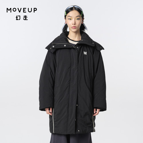 Moveup设计师撞色中长款羽绒服