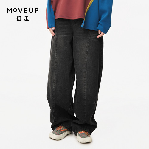 MOVEUP幻走2024秋季新款.FUN系列绣花章仔收省设计师牛仔直筒裤女