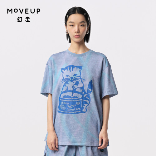 MOVEUP幻走2024夏季新款.FUN系列趣味喷绘印花设计师短款T恤女