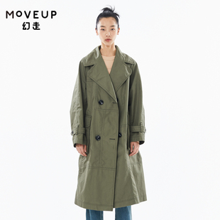 新款 商场同款 MOVEUP幻走2022秋季 风衣女 翻领腰带设计师中长款