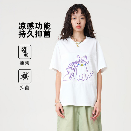 MOVEUP幻走2026夏季新款.FUN系列圆领贴布绣凉感抗菌短款T恤女