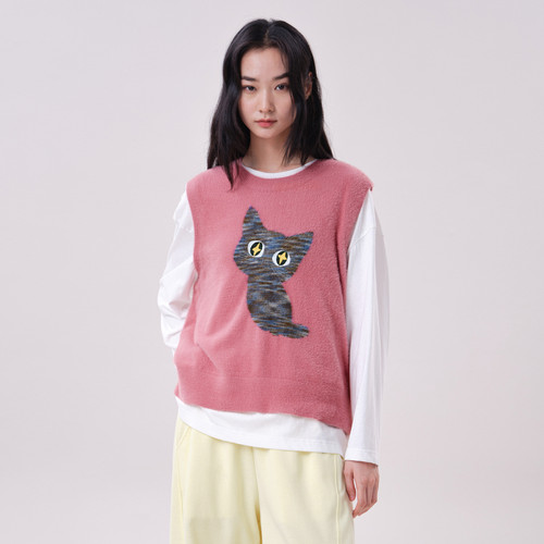 MOVEUP幻走秋圆领提花毛绒马夹