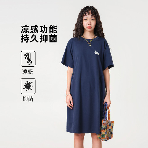MOVEUP幻走2026夏季新款.FUN系列圆领绣花口袋凉感抗菌针织连衣裙