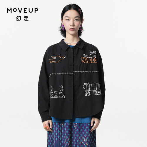 Moveup短款衬衫复古幻走绣花