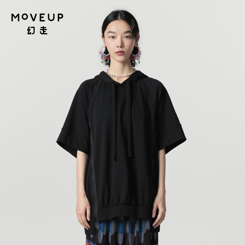 MOVEUP幻走2024春季新款.FUN系列连帽拉链章仔设计师中长款卫衣女