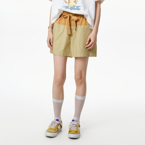 MOVEUP幻走2025夏季新款.FUN系列丈根腰头撞色黑卡其休闲短裤女
