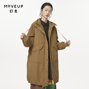 MOVEUP幻走2024秋季新款.FUN系列连帽猫咪绣花设计长款棉服外套女
