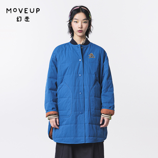 MOVEUP幻走2023冬季新款.FUN系列棒球领章仔设计师中长款棉外套女