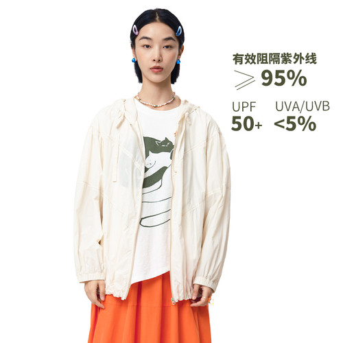 MOVEUP幻走2025春季新款.FUN系列连帽碎褶插袋设计师短款防晒服女
