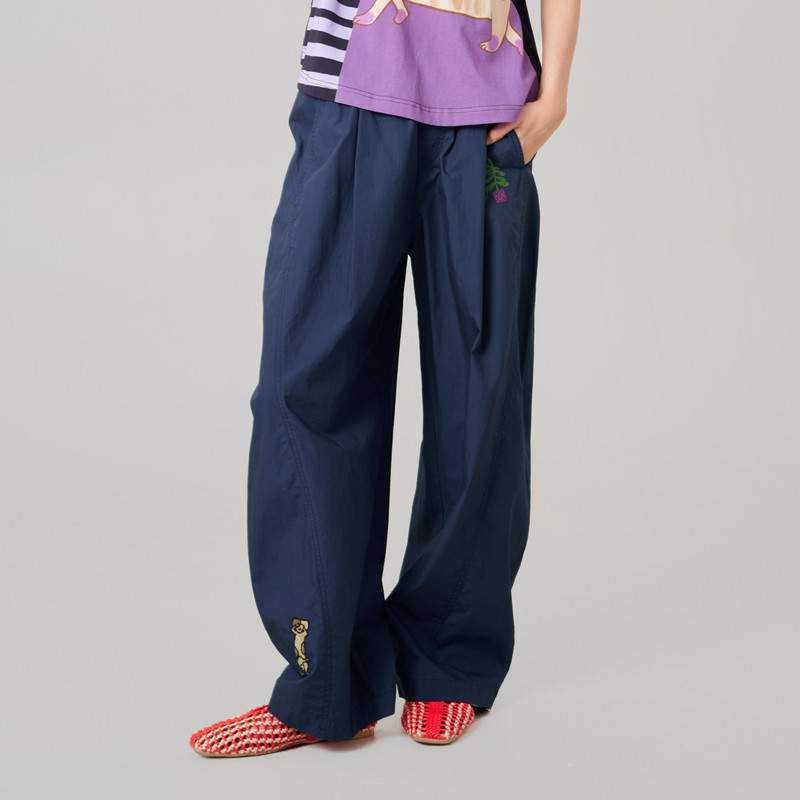 MOVEUP幻走2026夏季新款.FUN系列纯棉松紧腰口袋绣花休闲直筒裤女