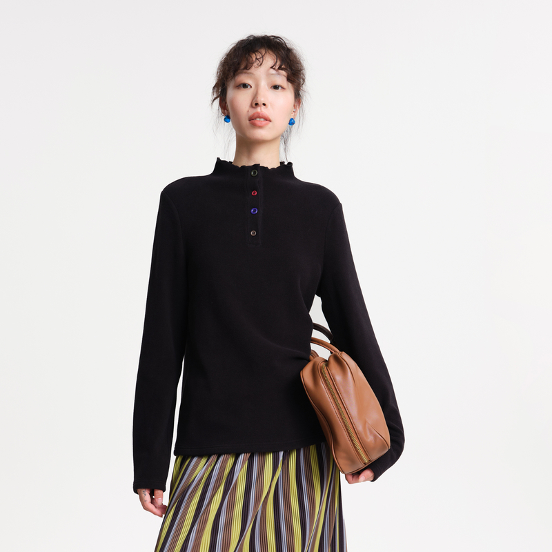 MOVEUP幻走2025冬季新款.FUN系列小高领撞色纽扣休闲短款T恤女