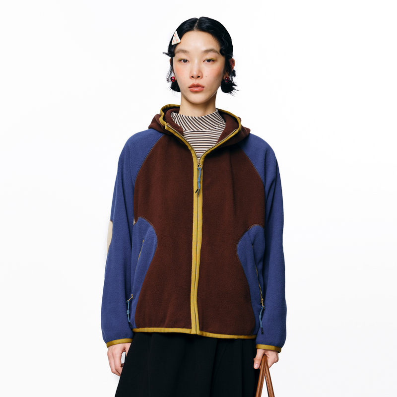 MOVEUP幻走2025秋季新款.FUN系列撞色织带拉链口袋短款外套女