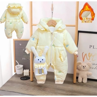 加棉冬季拉链女韩版秋冬A类哈衣爬服新生儿婴儿加厚外出连体衣