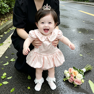 甜美风女飞飞袖爱心婴儿连衣裙夏季娃娃领花苞裙洋气荷叶边蛋糕裙