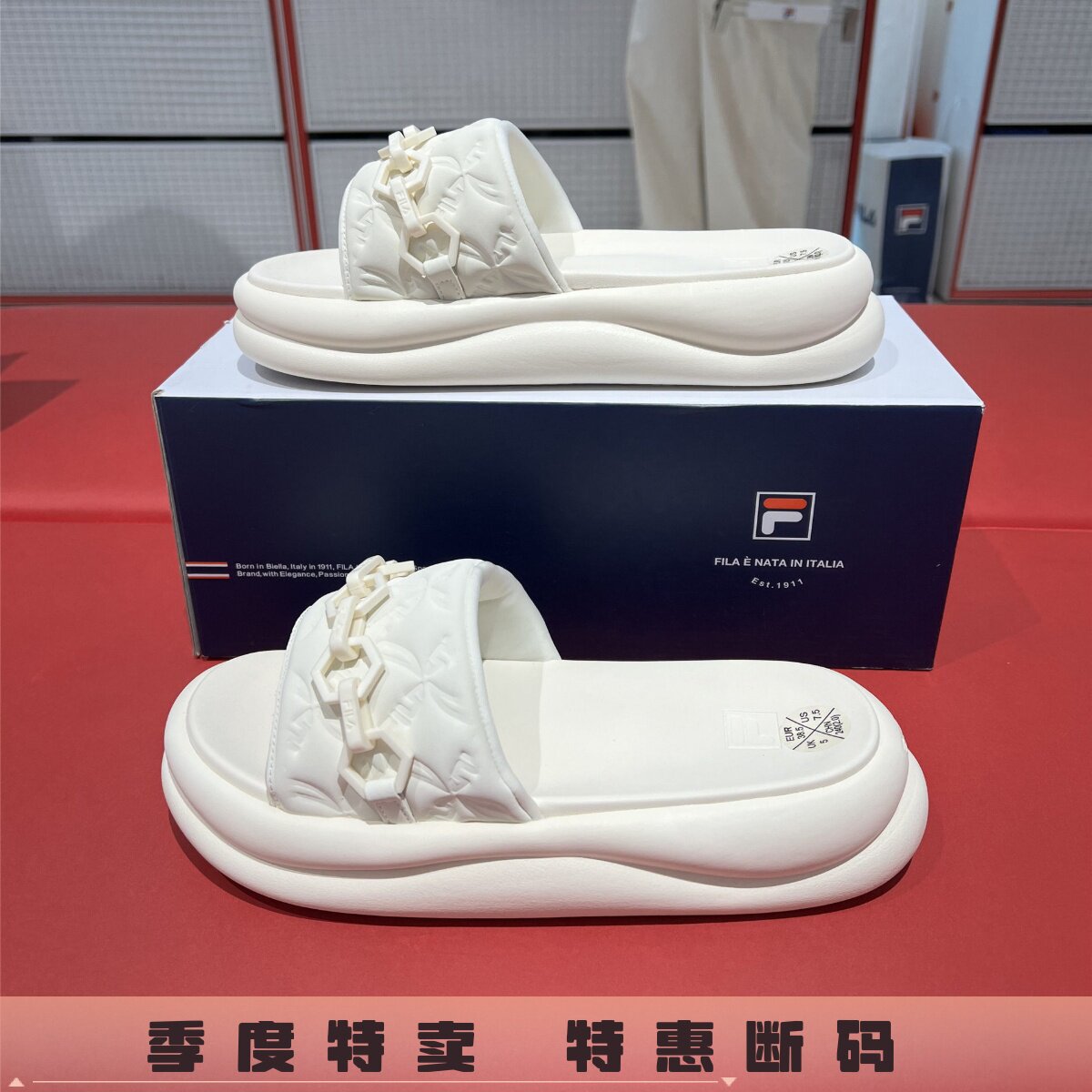 FILA斐乐 女鞋 海豚鞋 休闲复古透气防滑舒适一字拖鞋 F12W422501