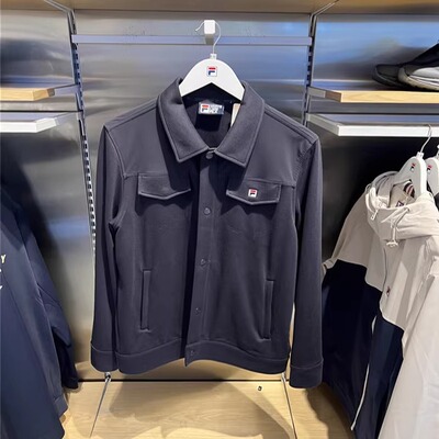 FILA斐乐2025冬季新款男装翻领休闲时尚针织长袖外套F11M548507