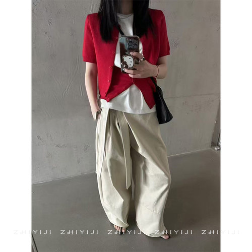 春秋休闲工装阔腿裤加长镰刀裤