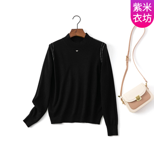 紫米衣坊打底衫 含羊毛软糯保暖毛衣 女内搭中年妈妈半高领针织衫
