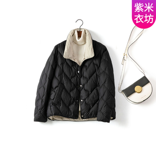 紫米衣坊短款羽绒服女白鸭绒冬季新款中年妈妈装立领显瘦羽绒外套