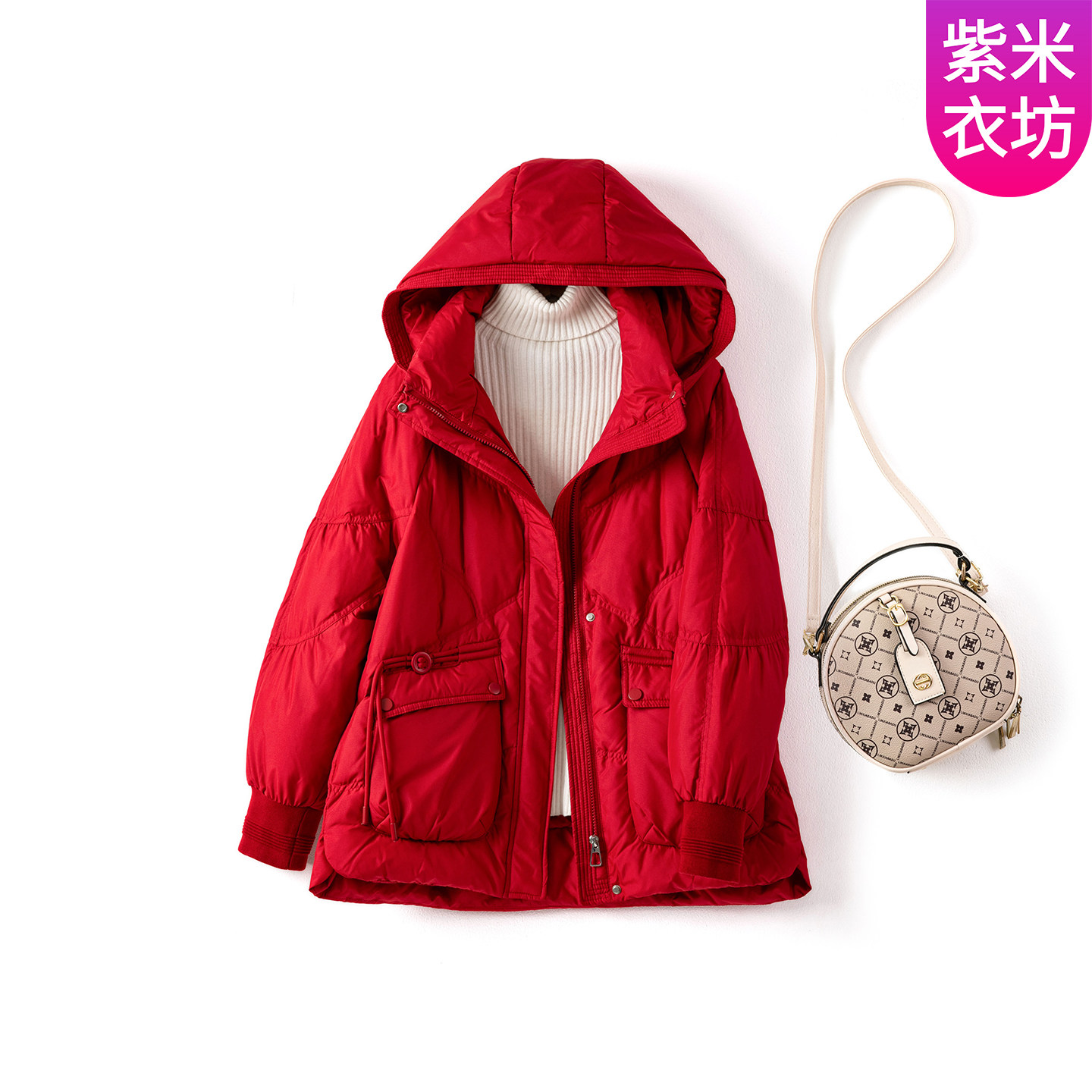 紫米衣坊连帽羽绒服女中长款中年妈妈女装品牌折扣一手长冬季外套,女装/女士精品,羽绒服,淘宝优惠券,粉丝福利购,淘宝优惠卷