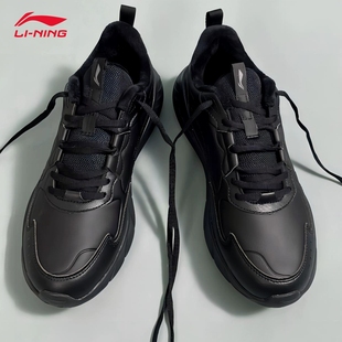 李宁运动鞋男款加绒棉鞋冬季皮面防泼水黑色软底保暖休闲二棉鞋