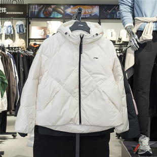 李宁羽绒服女款外套冬季短款高立领防风保暖白色面包服棉服运动服