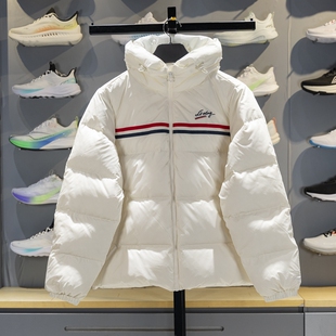 李宁短款羽绒服女子白色外套2025冬季新款80%鸭绒保暖连帽运动服