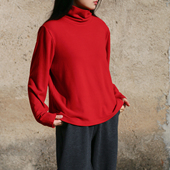宽松显瘦德绒打底上衣女原创设计秋冬女装 特 高级红气质简约大码