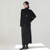 暗黑气质高领针织打底连衣裙原创设计秋冬宽松大码 显瘦高级感长裙