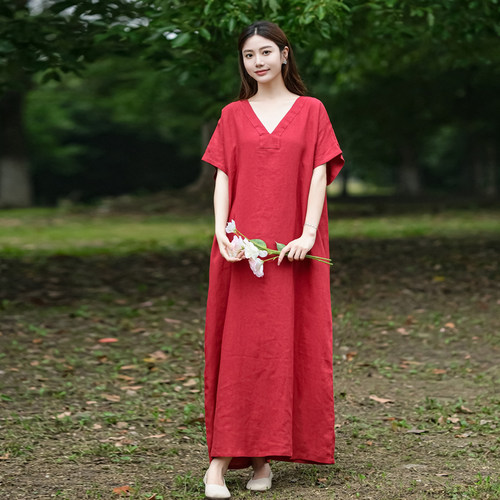 文艺简约宽松亚麻纯色宽松大码